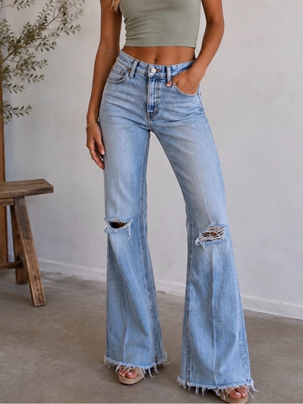 INC International Concepts Light Blue High-Rise Flare Jeans- size 0/ 31” inseam